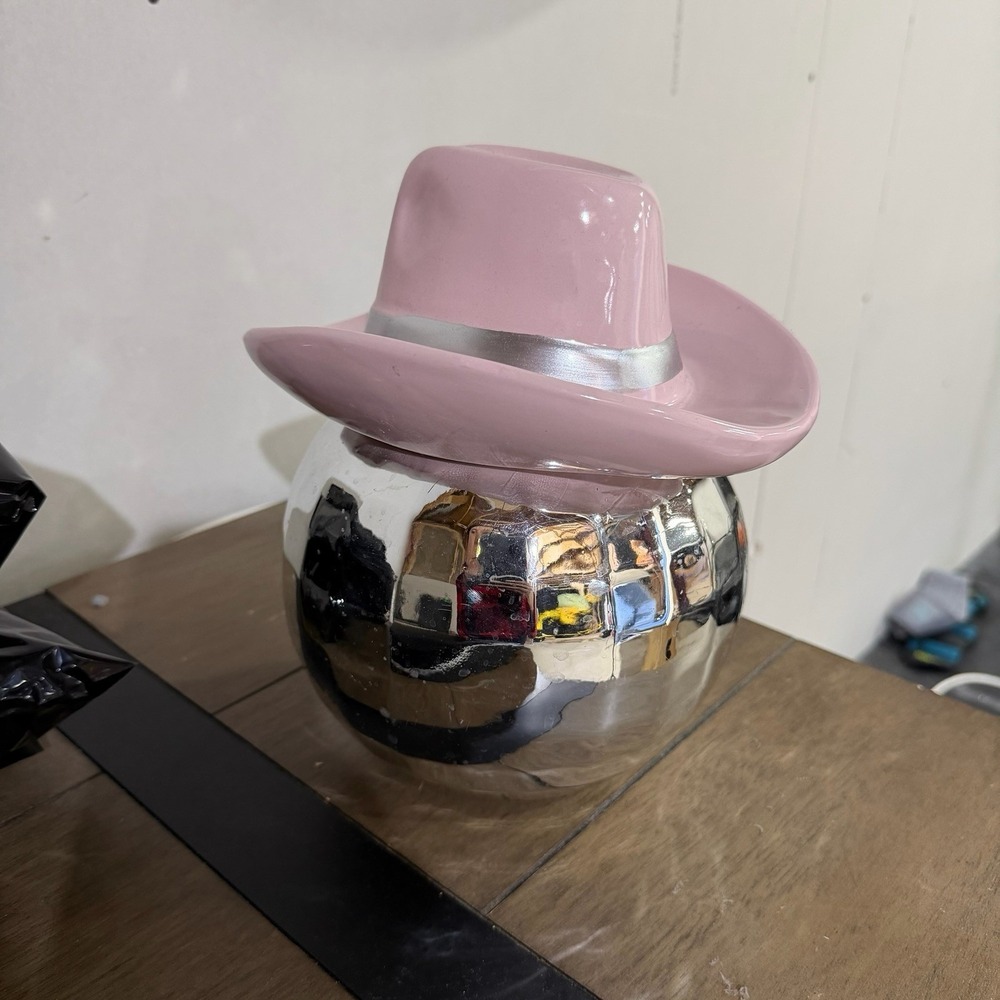 Sheffield Home Pink Cowgirl Hat Disco Canister Jar